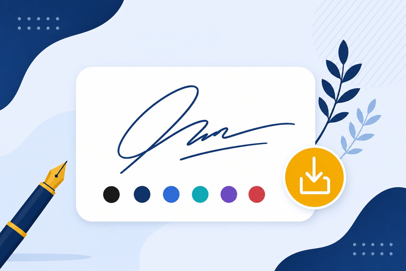 Signature card showing ink color choices and a download button