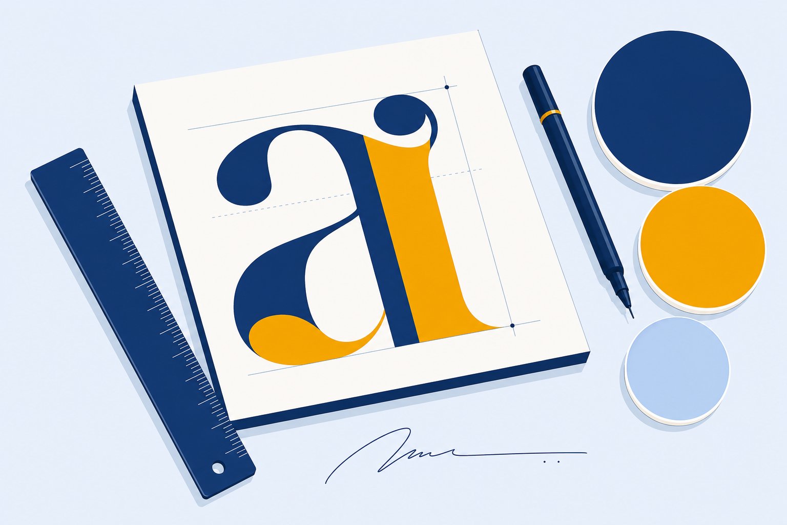 Typography blocks, ruler and color swatches used for signature design