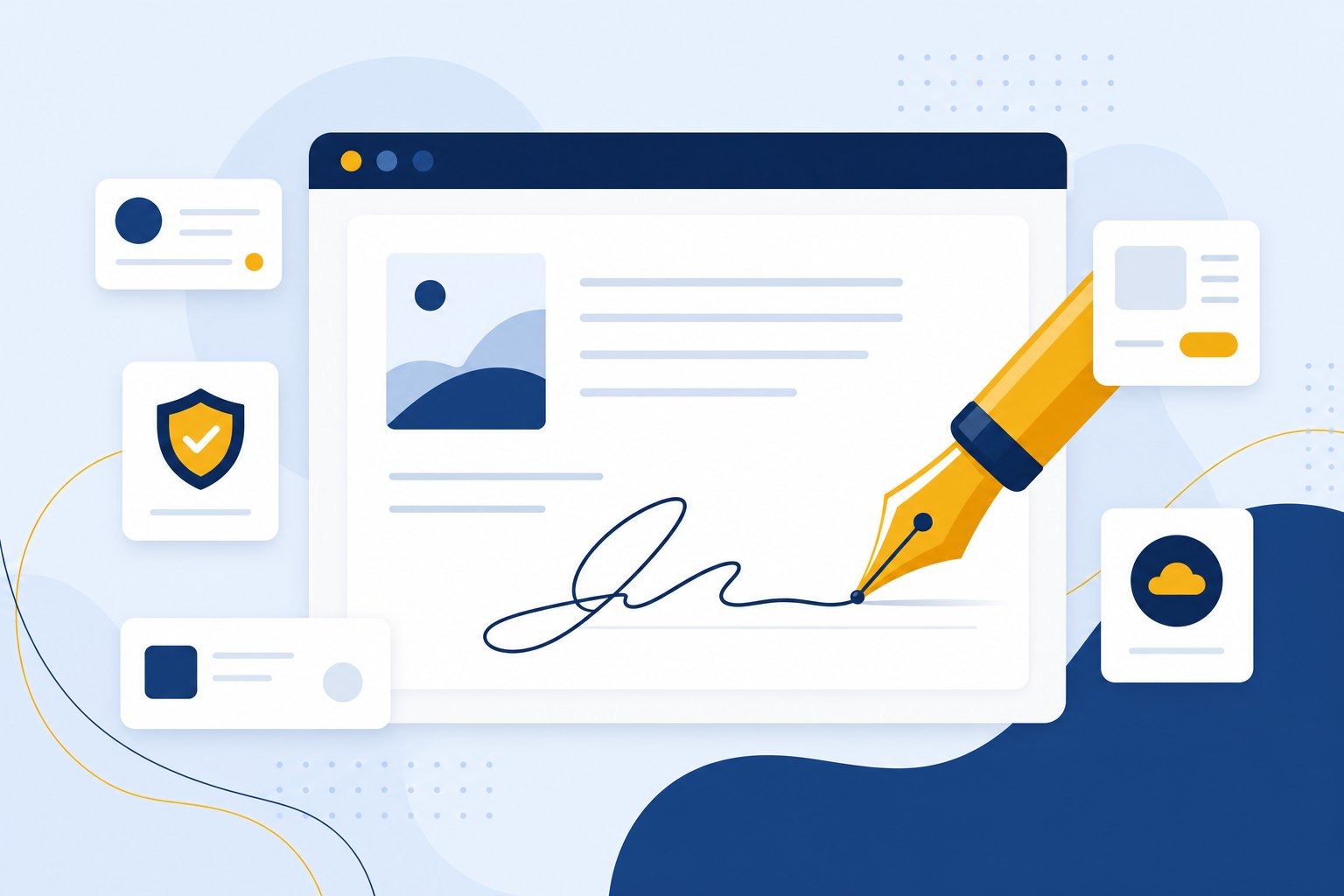 Browser window showing a document being signed with a digital pen
