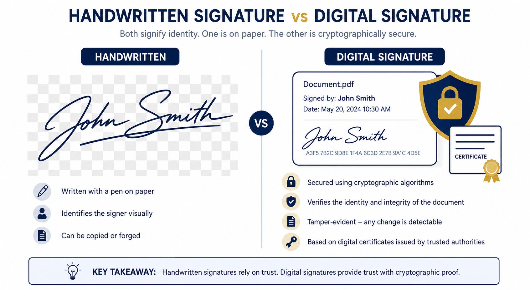 Extracted signature vs digital signature comparison